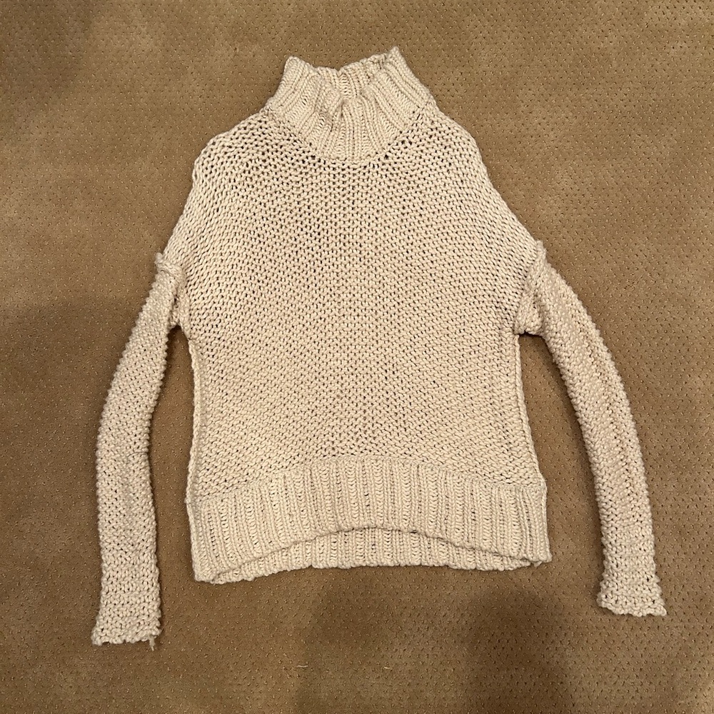 Free People Oversized Cozy Cream Turtleneck Sweater